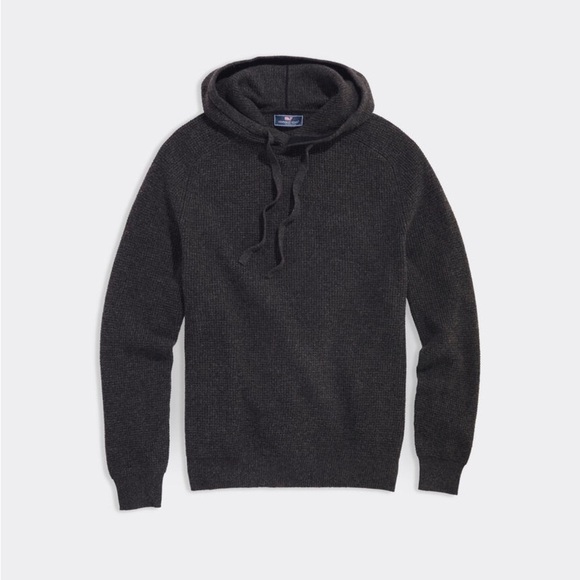Vineyard Vines Wool & Yak Blend Waffle-Knit Hoodie Black Heather - Picture 1 of 12